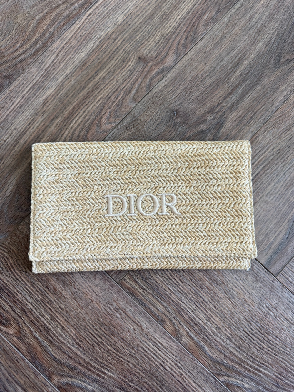 Dior Natural Raffia Envelope Clutch with Embroidered Logo